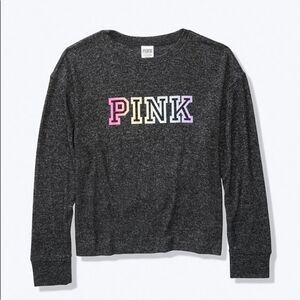 Victoria’s Secret Pink Sleepwear Pink logo Cozy thermal pajama pj top gray